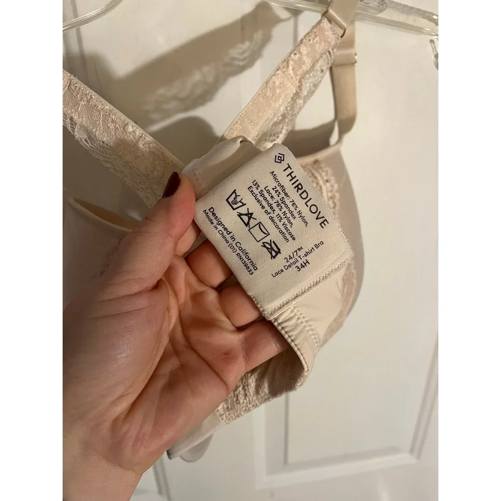 ThirdLove NWOT‎ $78 Women's Cream 24/7 Lace Detail T-Shirt Underwired Bra in 34H